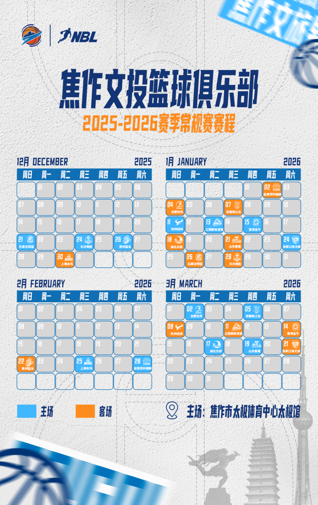 NBL 赛季河南主场今日10：18开票！焦作仅28元可享：景区门票减免！餐饮住宿打折！公交免费！