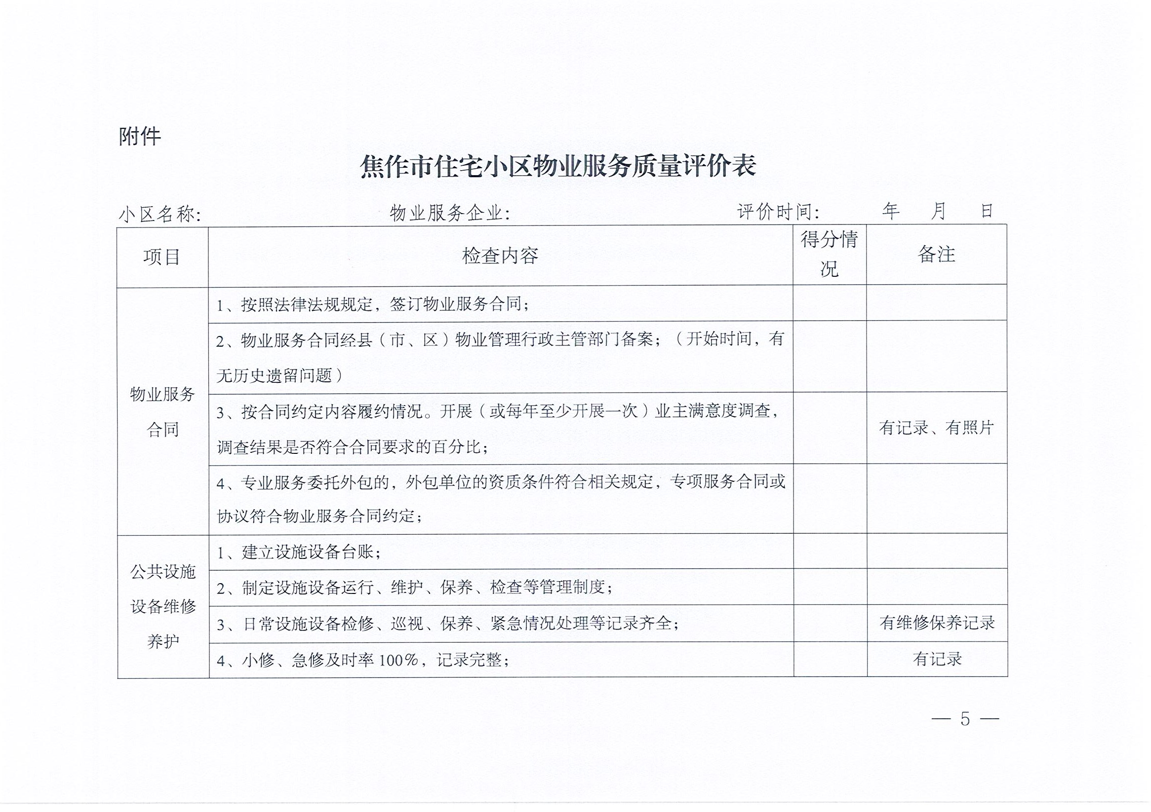 焦作市住宅小区物业服务评价实施办法